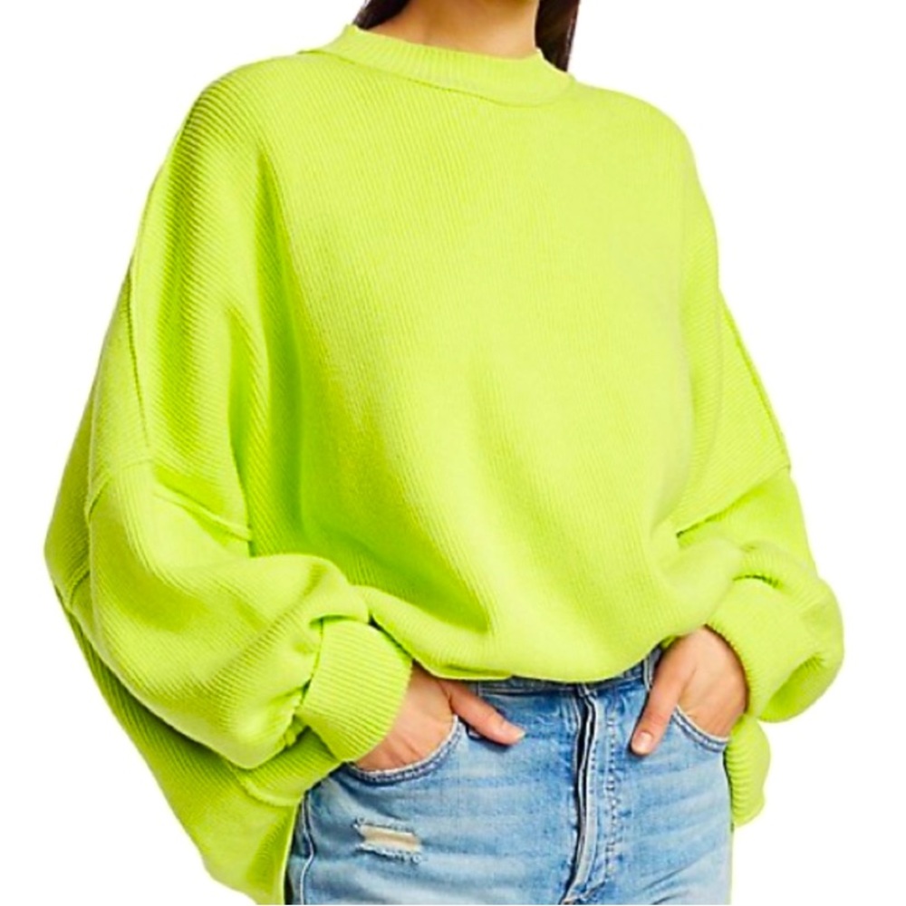 Free People Easy Street Oversized Acid Lime Green Tunic Sweater